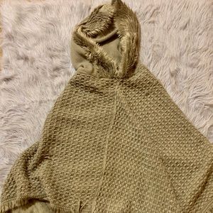 Khaki Brown Waffle Knit Shawl w/Hood